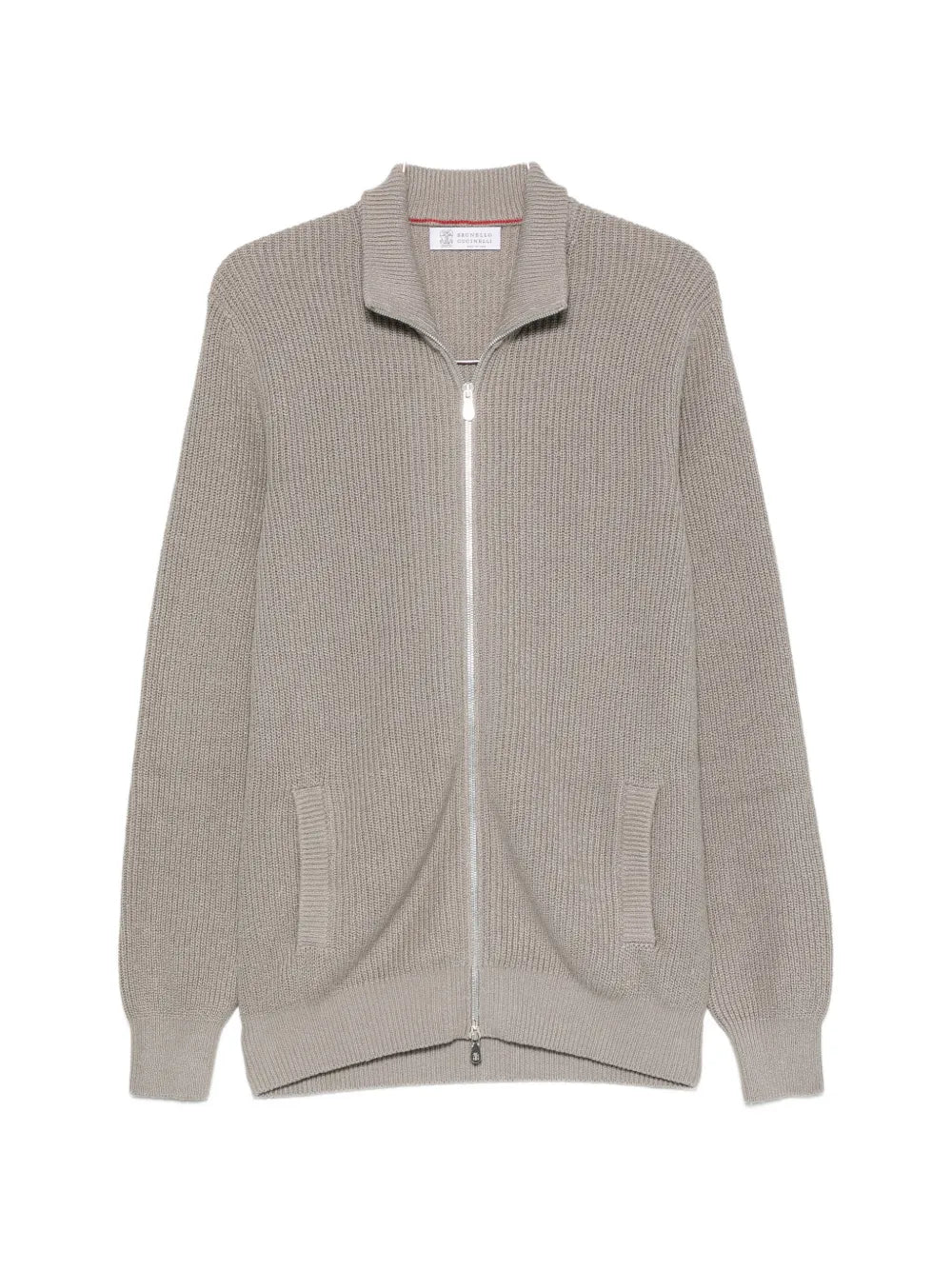 ribbed-knit zip-up cardigan