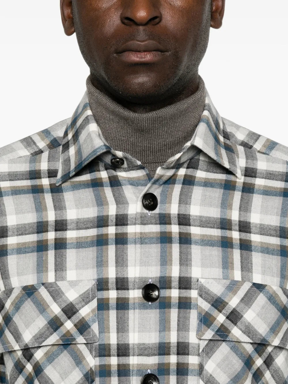 check-pattern button-up shirt