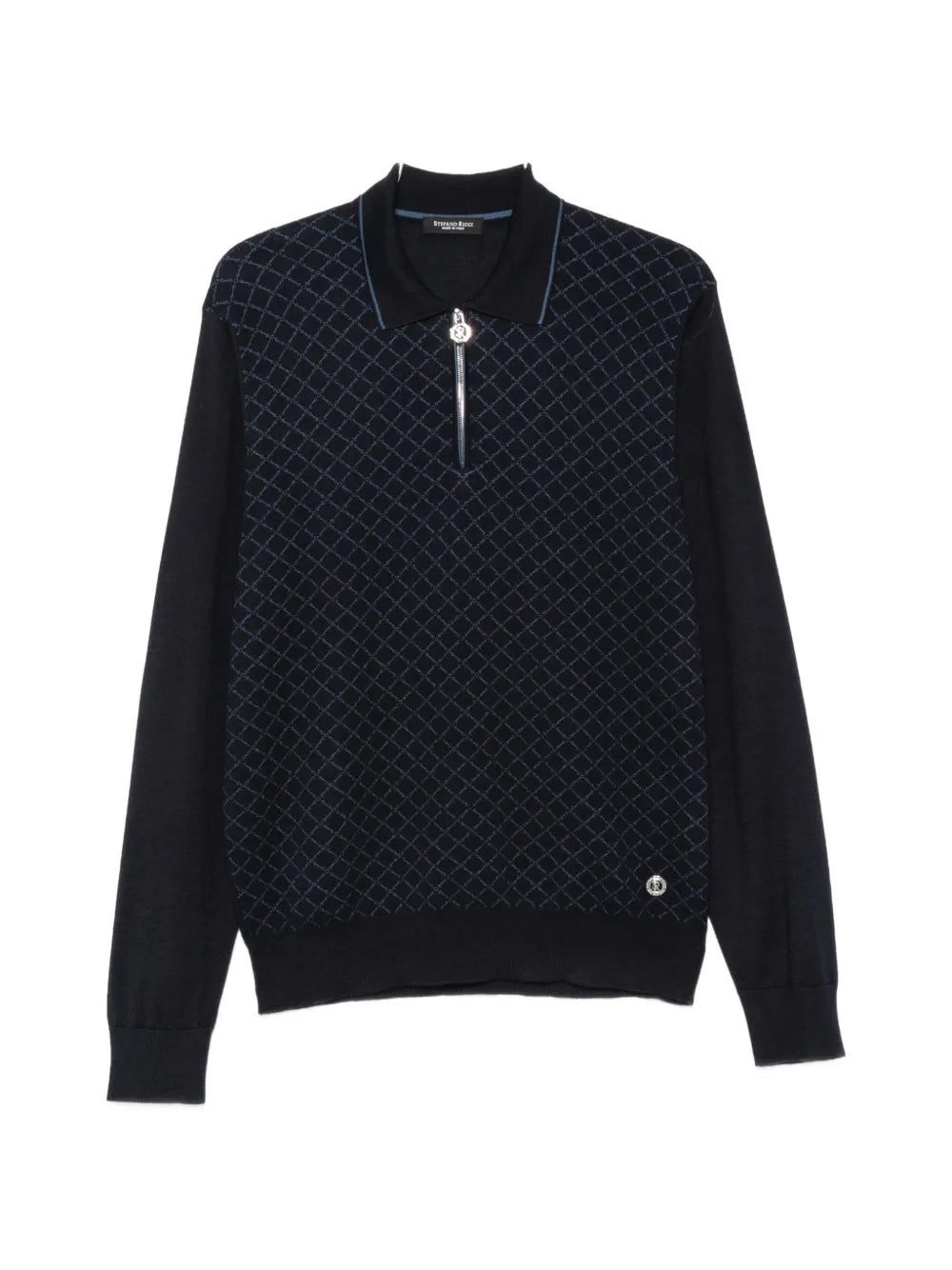 diamond-pattern zip-fastening polo shirt