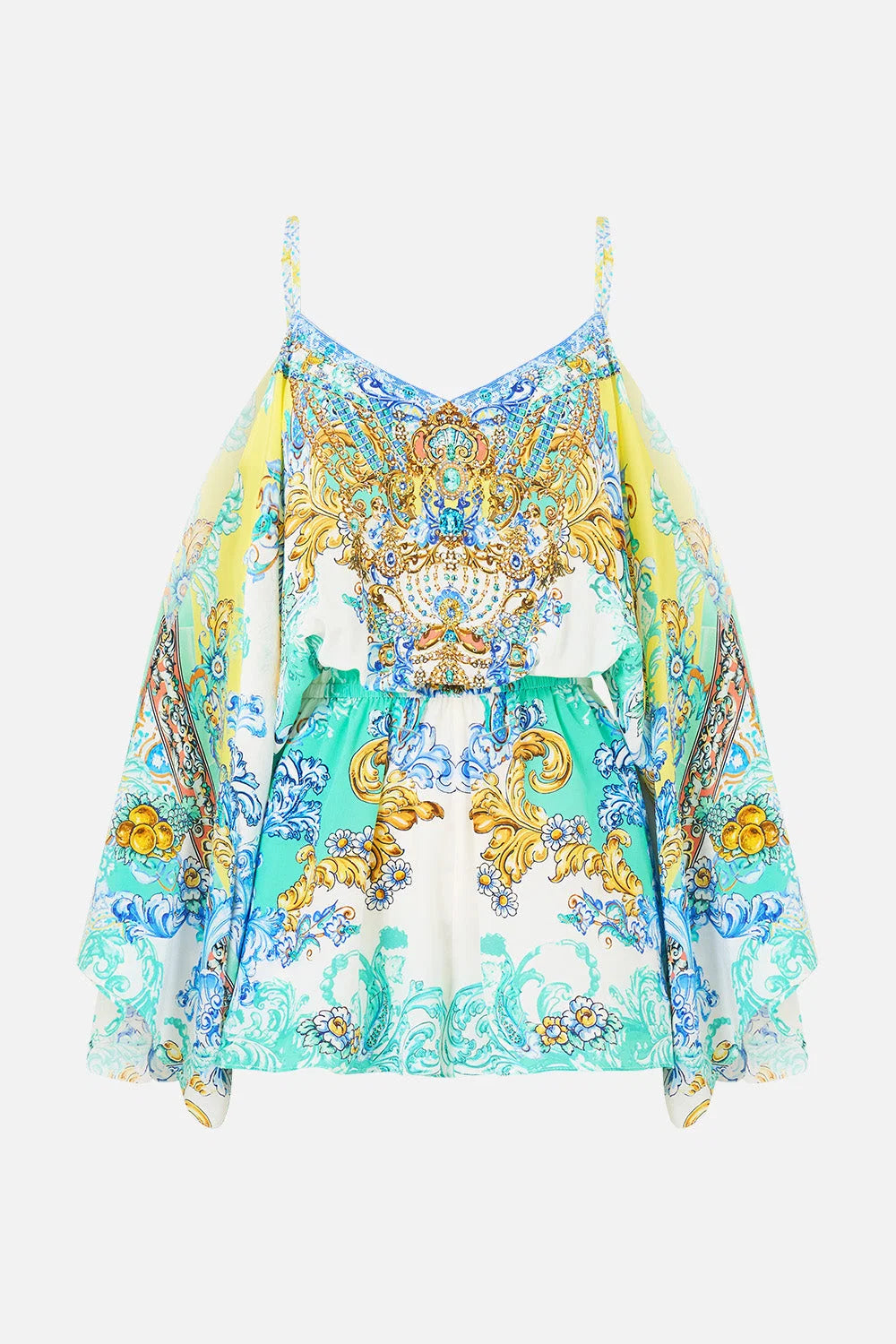 crystal-embellished cold-shoulder playsuit