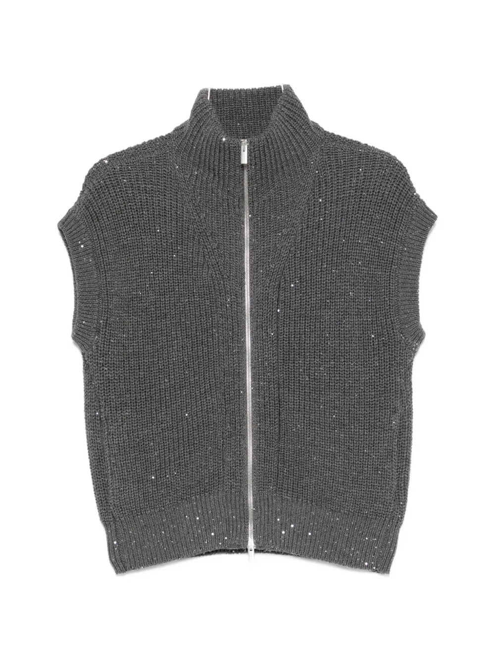 sequin-embellished ribbed sleeveless cardigan