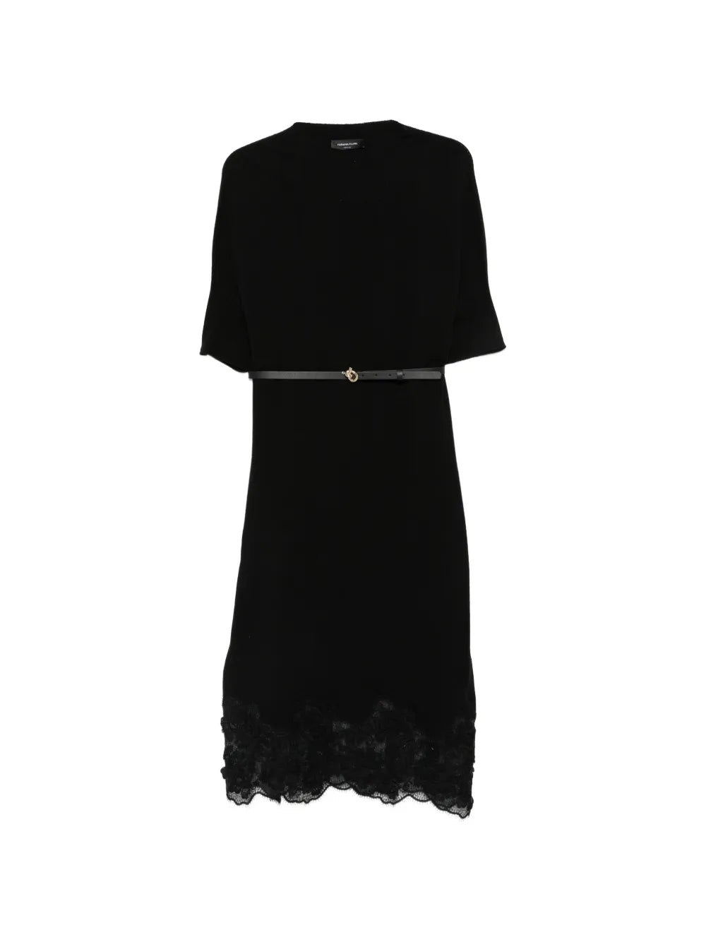 lace-trim belted midi dress