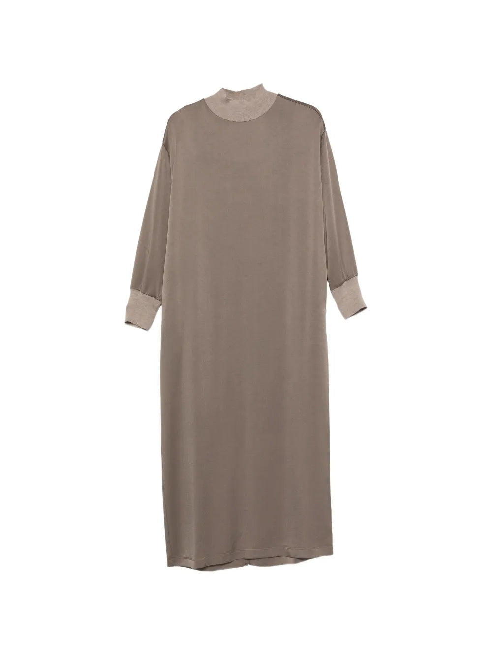 satin-finish mock-neck maxi dress