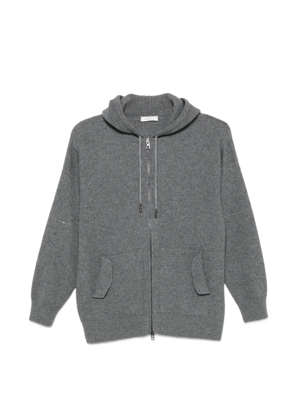 ribbed-knit zip-up hoodie