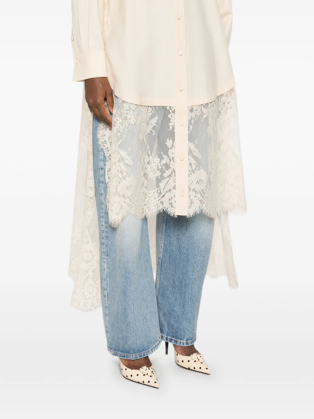 lace-panelled asymmetric shirt