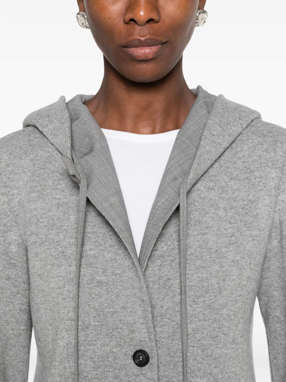 hooded button-fastening jacket