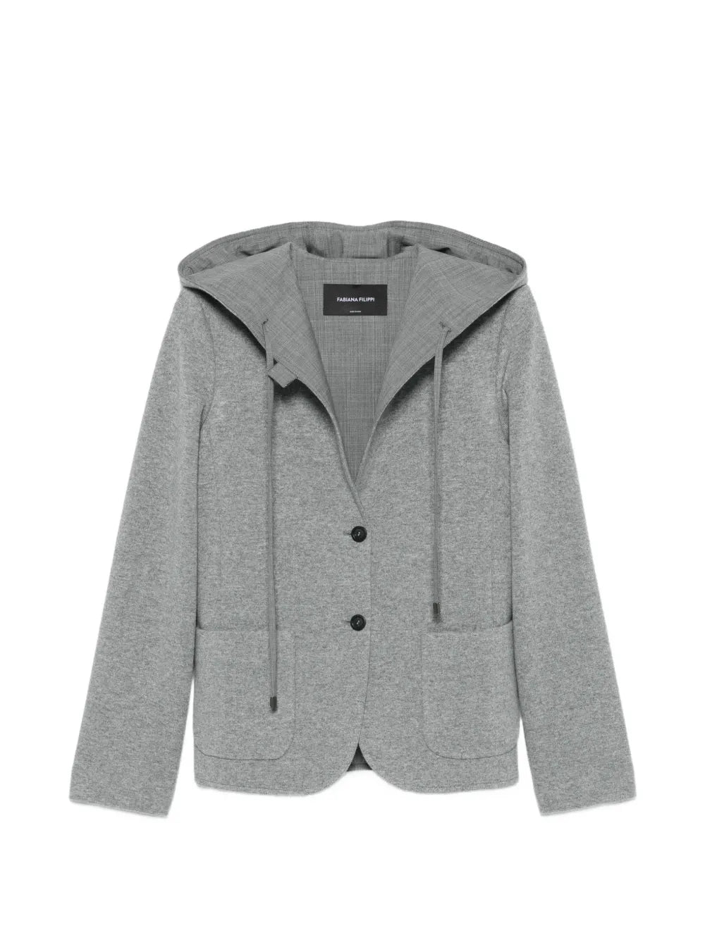 hooded button-fastening jacket