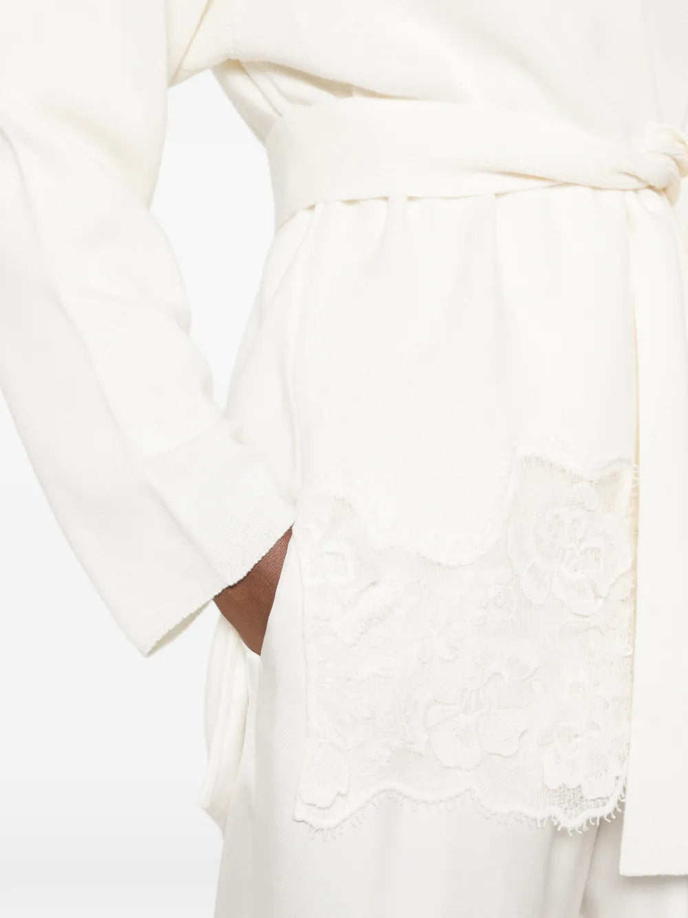 lace-trimmed belted cardigan
