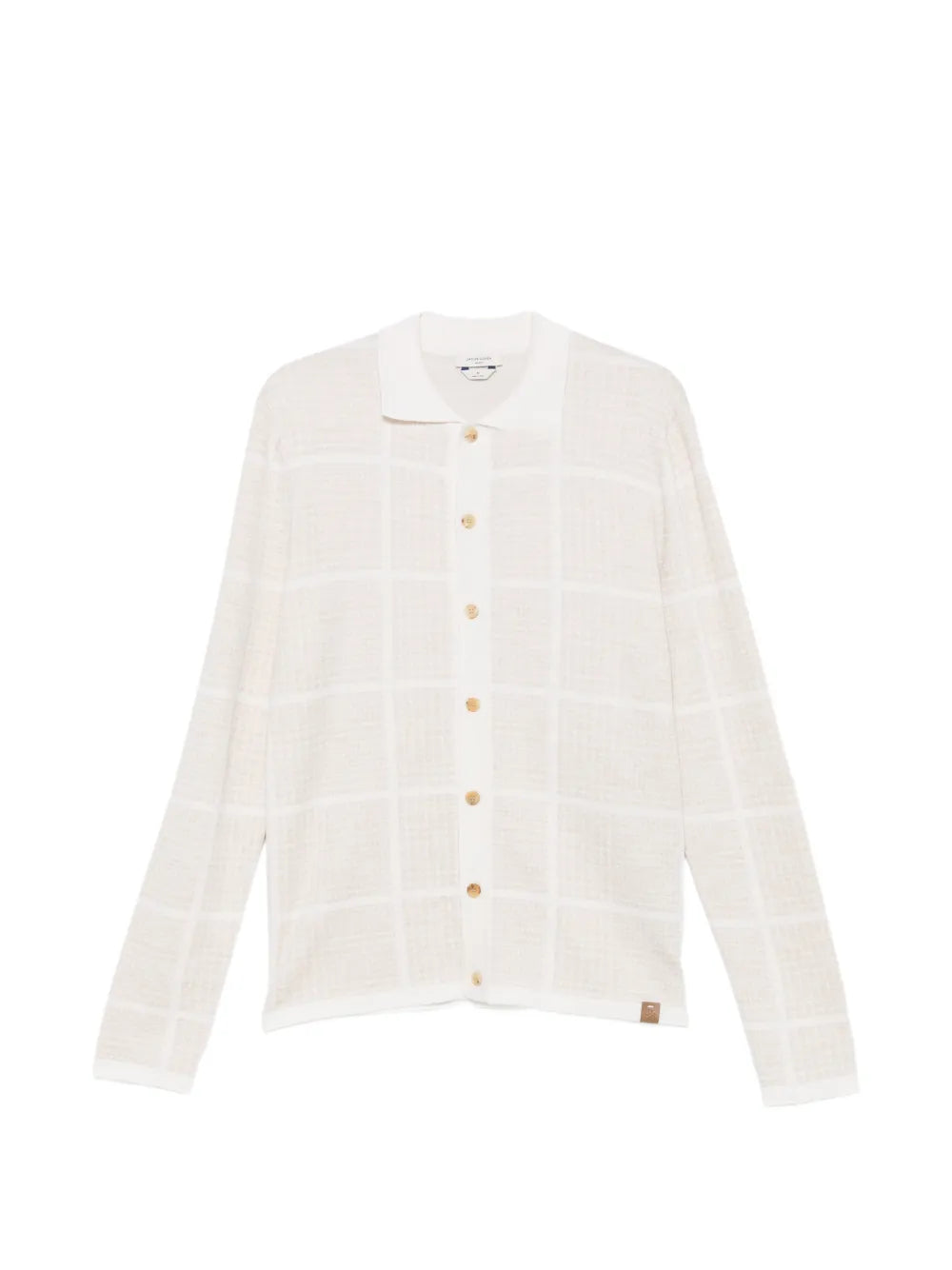 check-knit button-up cardigan
