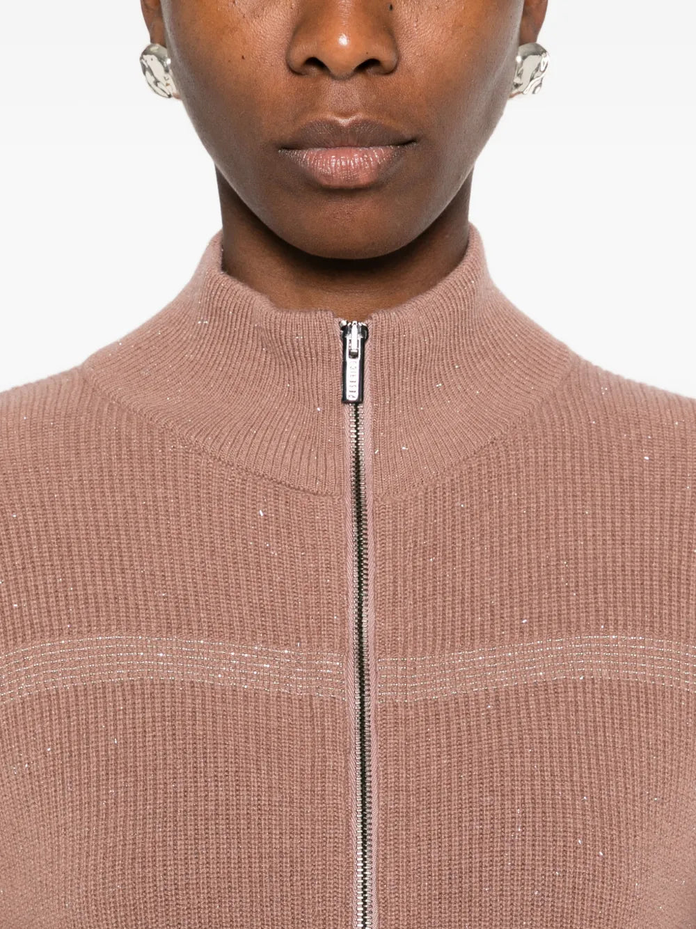 ribbed-knit zip-up sweater