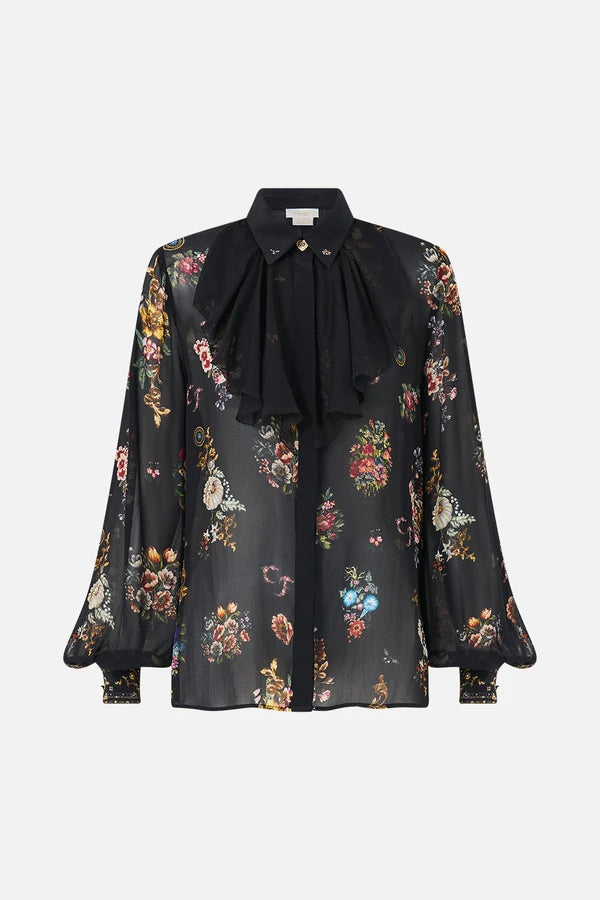 floral-print ruffled blouse