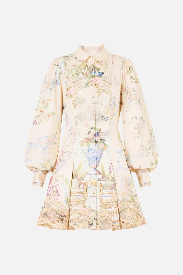 floral-print laser-cut dress