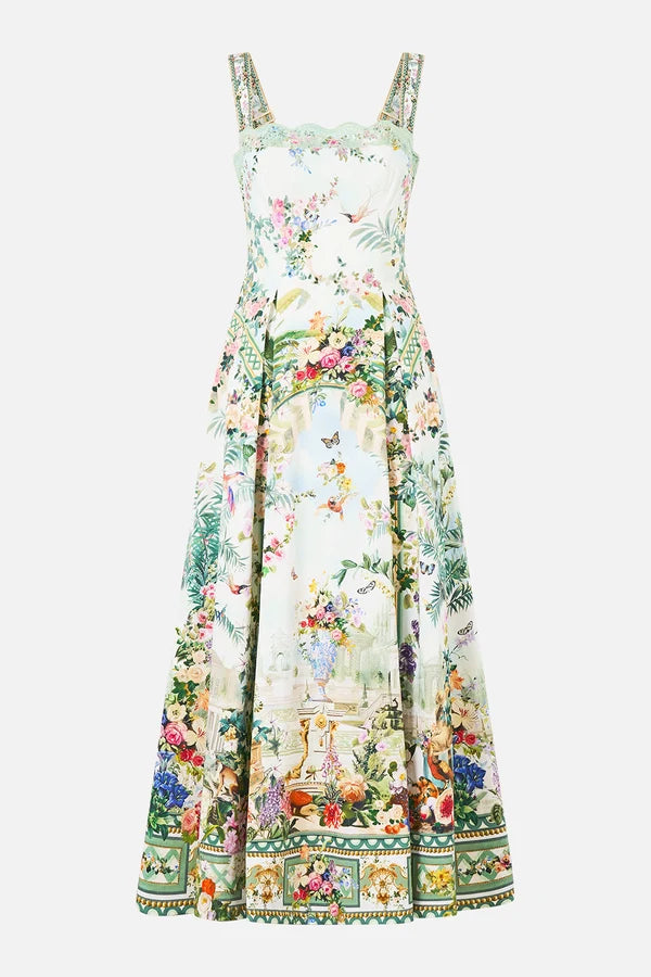 floral-print pleated dress