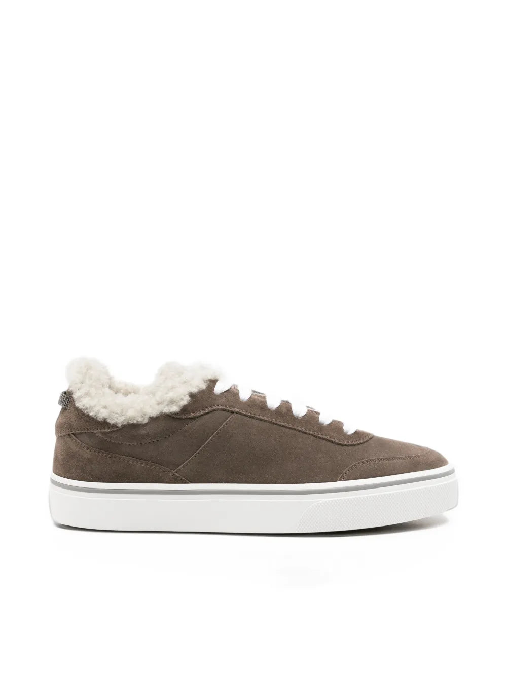 shearling-trim suede sneakers