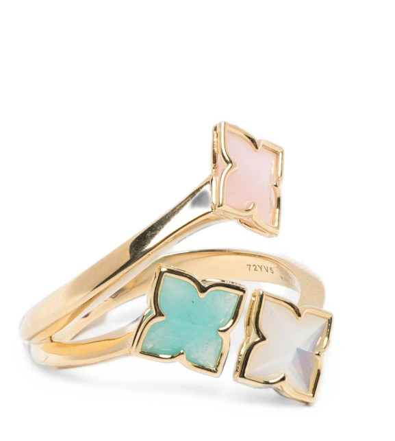flower-motif mother-of-pearl and turquoise ring