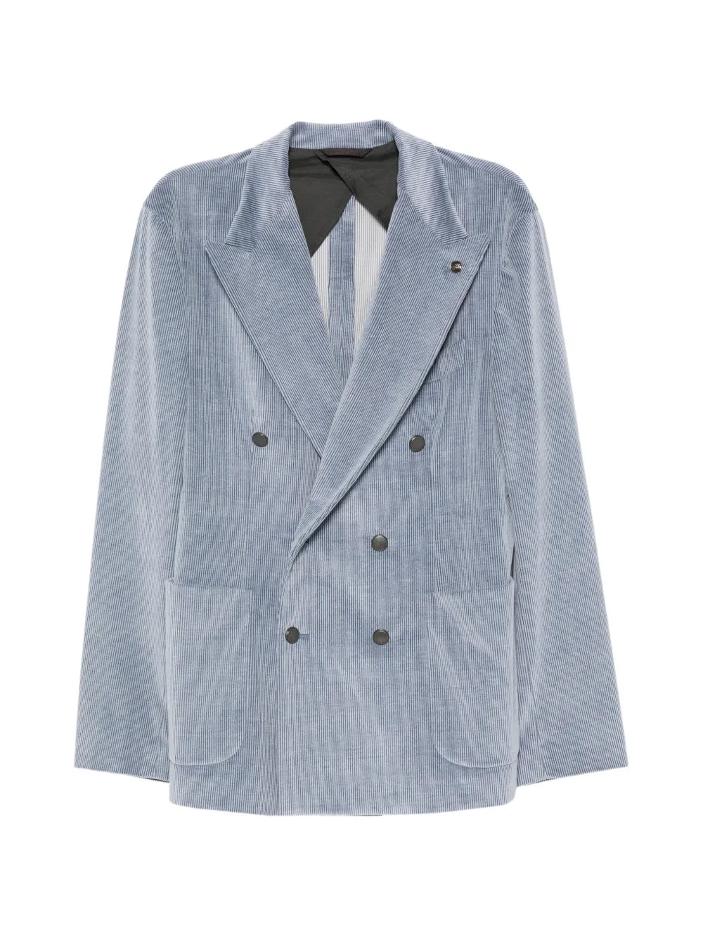 double-breasted corduroy-texture blazer