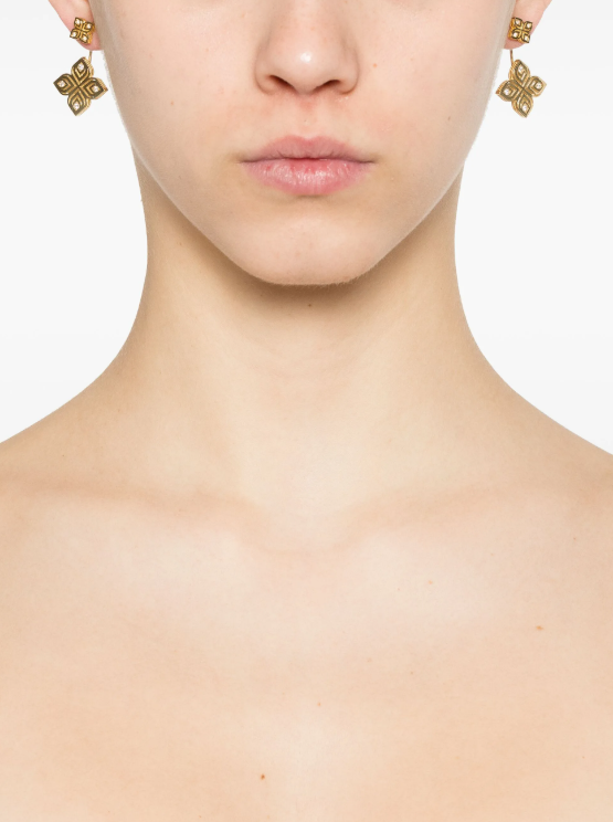 Pendientes de diamantes con flor arabesca en oro amarillo de 18 kt 