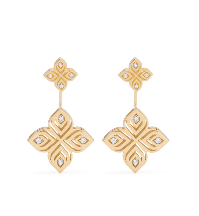 Pendientes de diamantes con flor arabesca en oro amarillo de 18 kt 