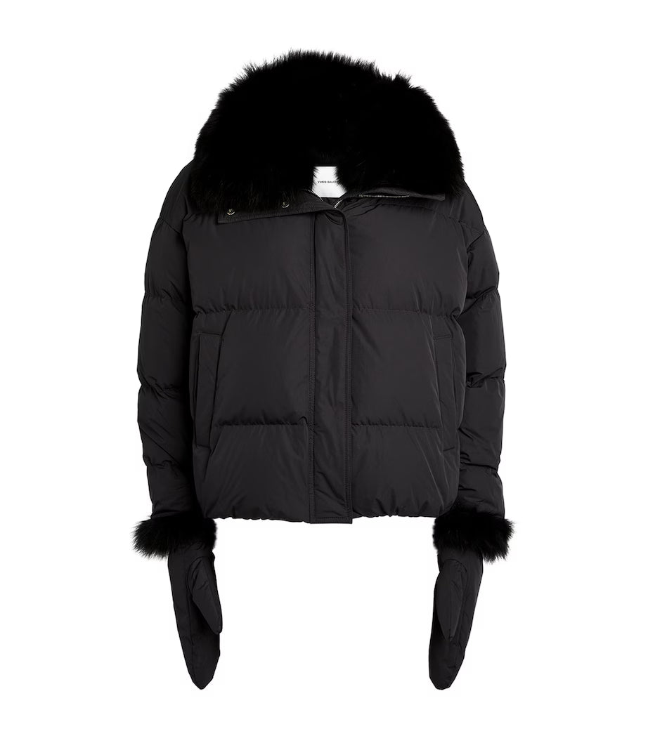 Fur-Trim Puffer Jacket with Gloves