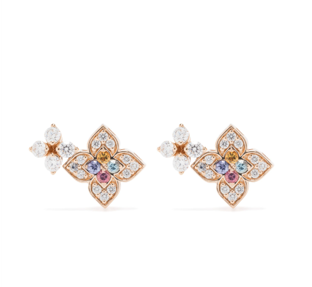 Pendientes multipiedra Princesa Flor en oro rosa de 18 quilates 