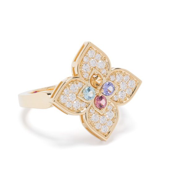 Anillo multipiedra Princesa Flor en oro amarillo de 18 quilates 