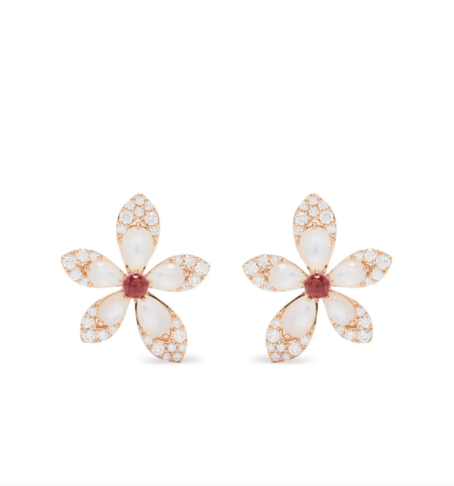 Pendientes Tiare de oro rosa de 18kt con rubíes
