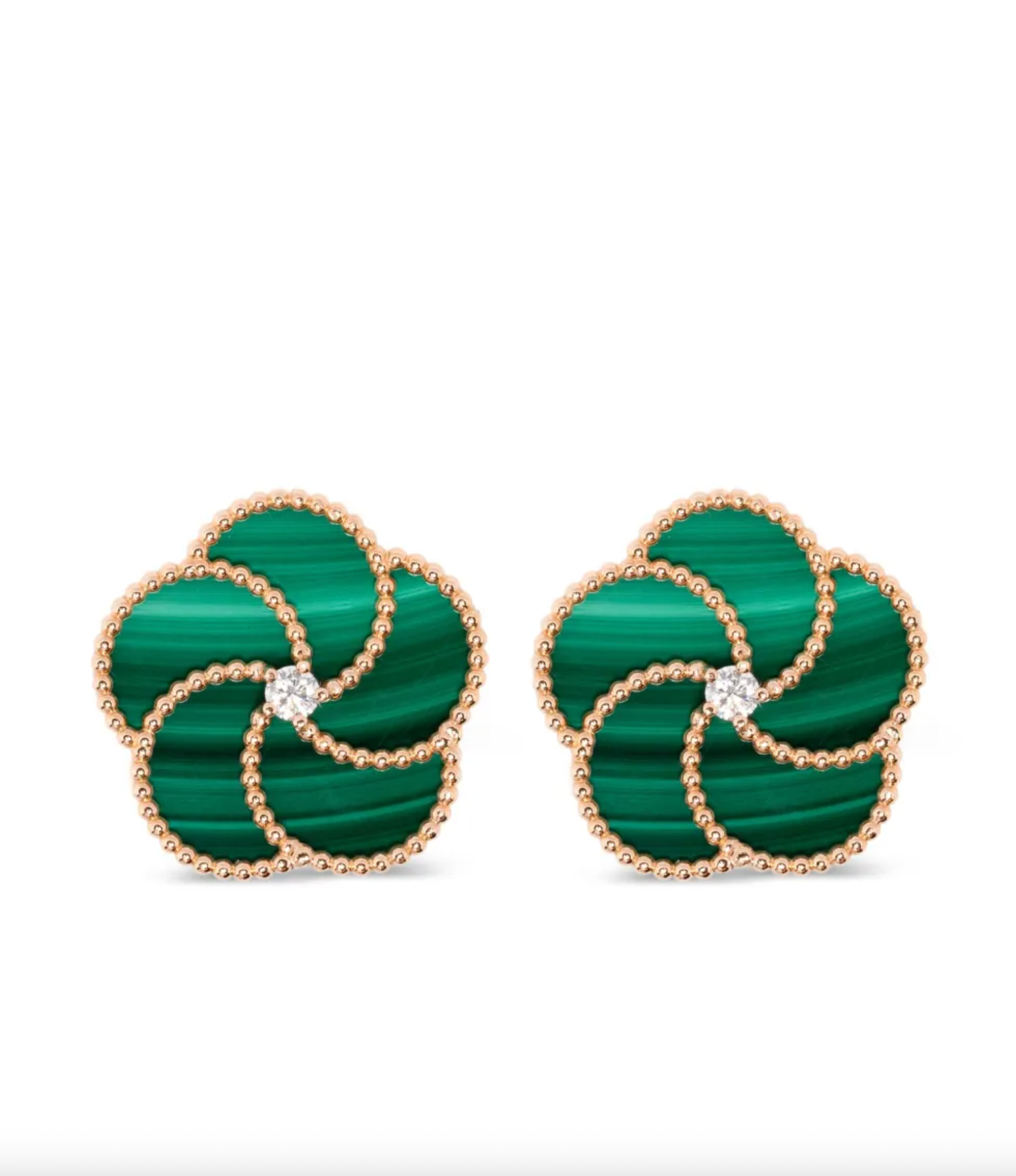 Pendientes de oro rosa de 18 quilates con flores y diamantes