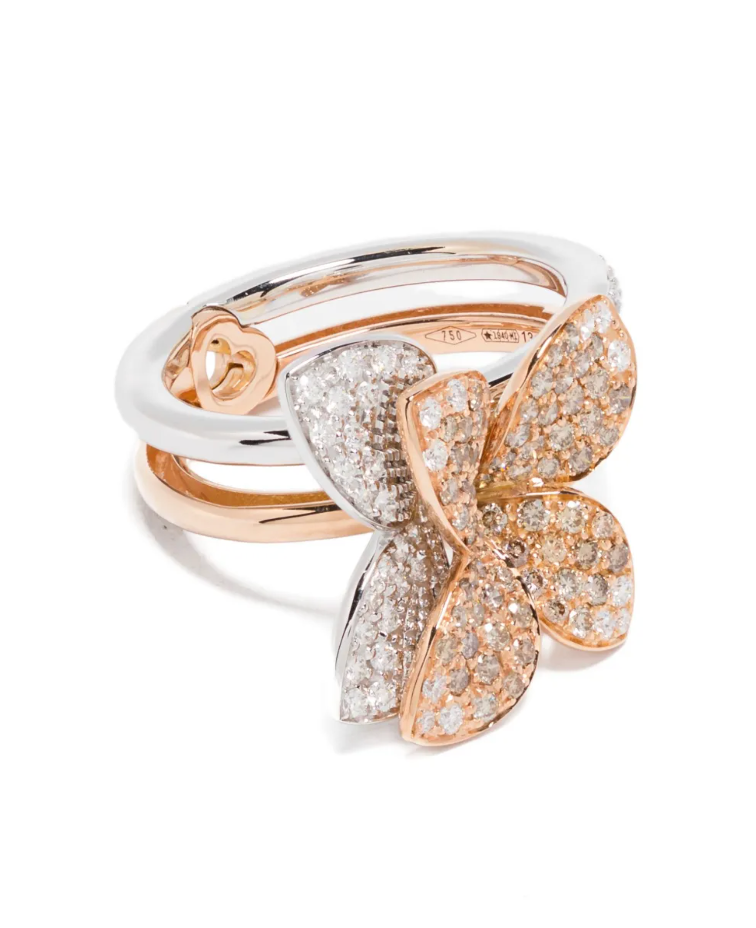 Anillo de diamantes Petit Garden Libellule en oro rosa y blanco de 18 quilates 