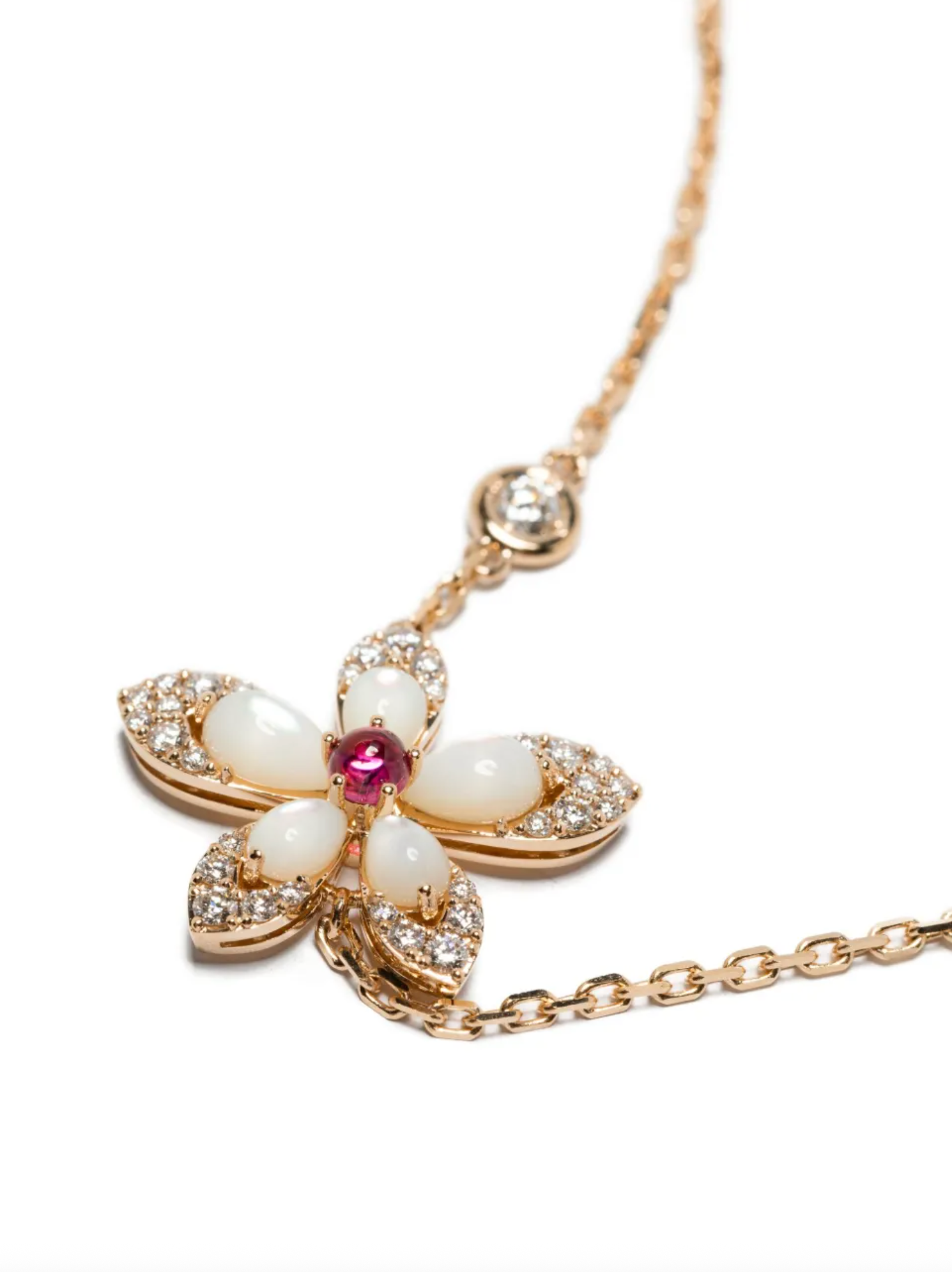18 Karat Rose Gold Diamond Mother of Pearl Flower Bracelet