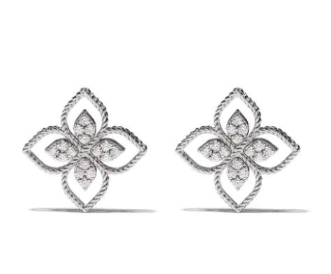 aretes Princess Flower Dubai en oro blanco de 18kt con diamantes 