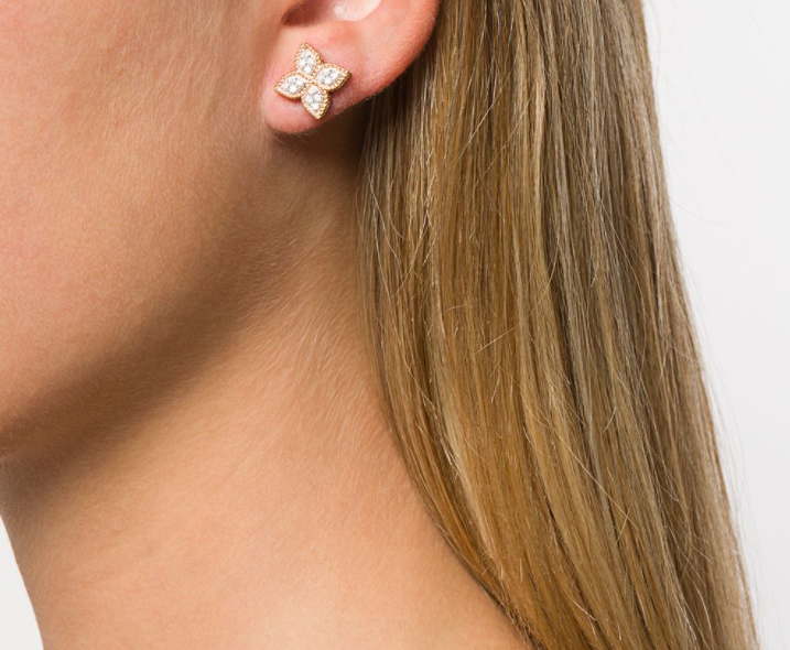aretes Princess Flower en oro rosa de 18kt con diamantes 