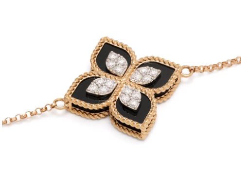 18kt rose gold diamond Princess Flower black jade  bracelet