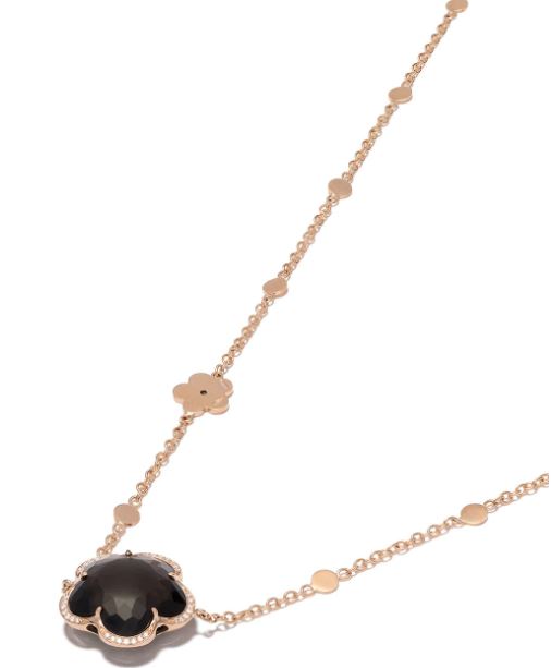 collar Bon Ton en oro rosa de 18kt con cuarzo ahumado, cuarzo lechoso y diamantes