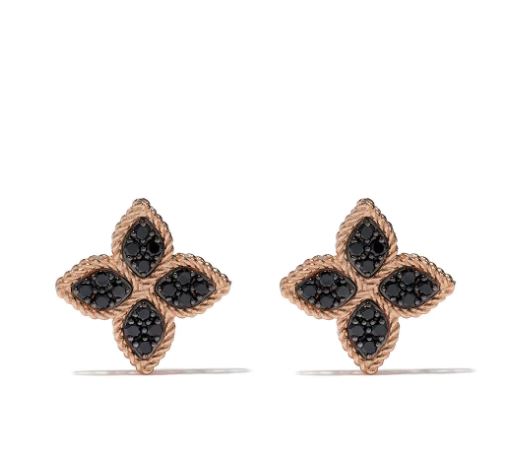 aretes Princess Flower en oro rosa de 18kt con diamantes negros 