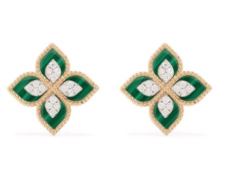 aretes Princess Flower en oro rosa de 18kt con diamantes y malaquita 