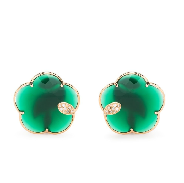 pendientes Ton Joli en oro rosa de 18kt con ágata verde y diamantes 