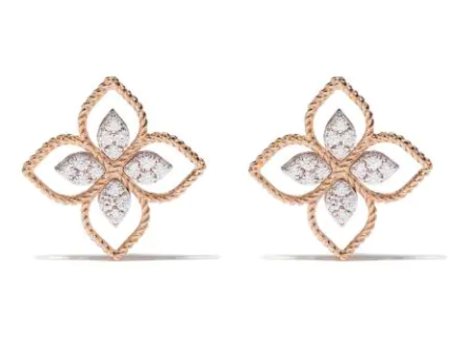 aretes Princess Flower en oro rosa de 18kt con diamantes 