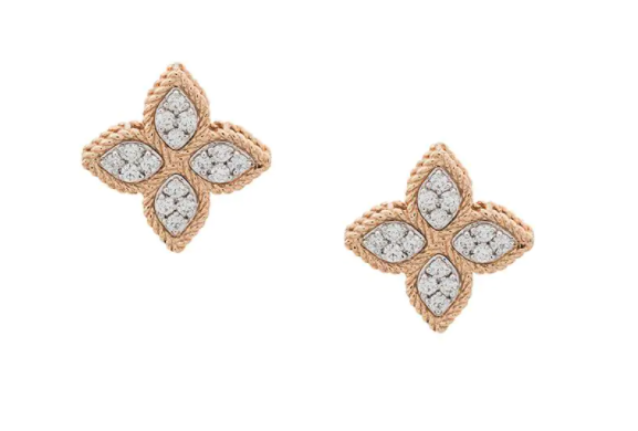 aretes Princess Flower en oro rosa de 18kt con diamantes 