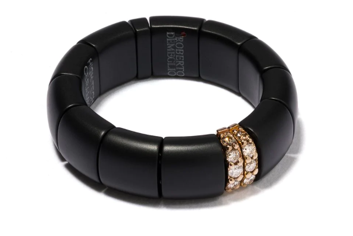 anillo Pura en oro rosa de 18kt, diamantes y cerámica negra 